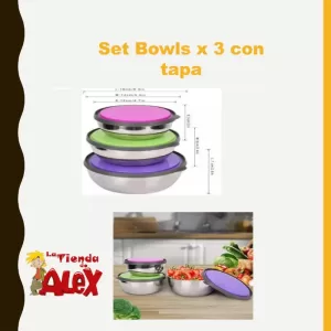 Set Bowls x 3 con tapa