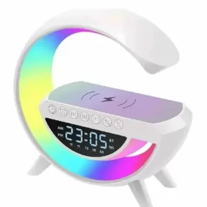 Parlante Lámpara G Cargador Inalámbrico Rgb Reloj Bt
