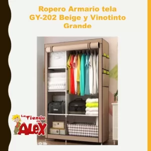 Ropero Armario tela GY-202 Beige y Vinotinto Grande