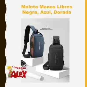 Maleta Manos Libres Negra, Azul, Dorada