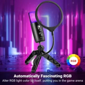 Micrófono Condensador USB+Tipo C, Micrófono de Computadora RGB con Filtro Pop y Trípode Adecuado para Windows, Mac OS, Linux, PC, Micrófono Multifuncional...