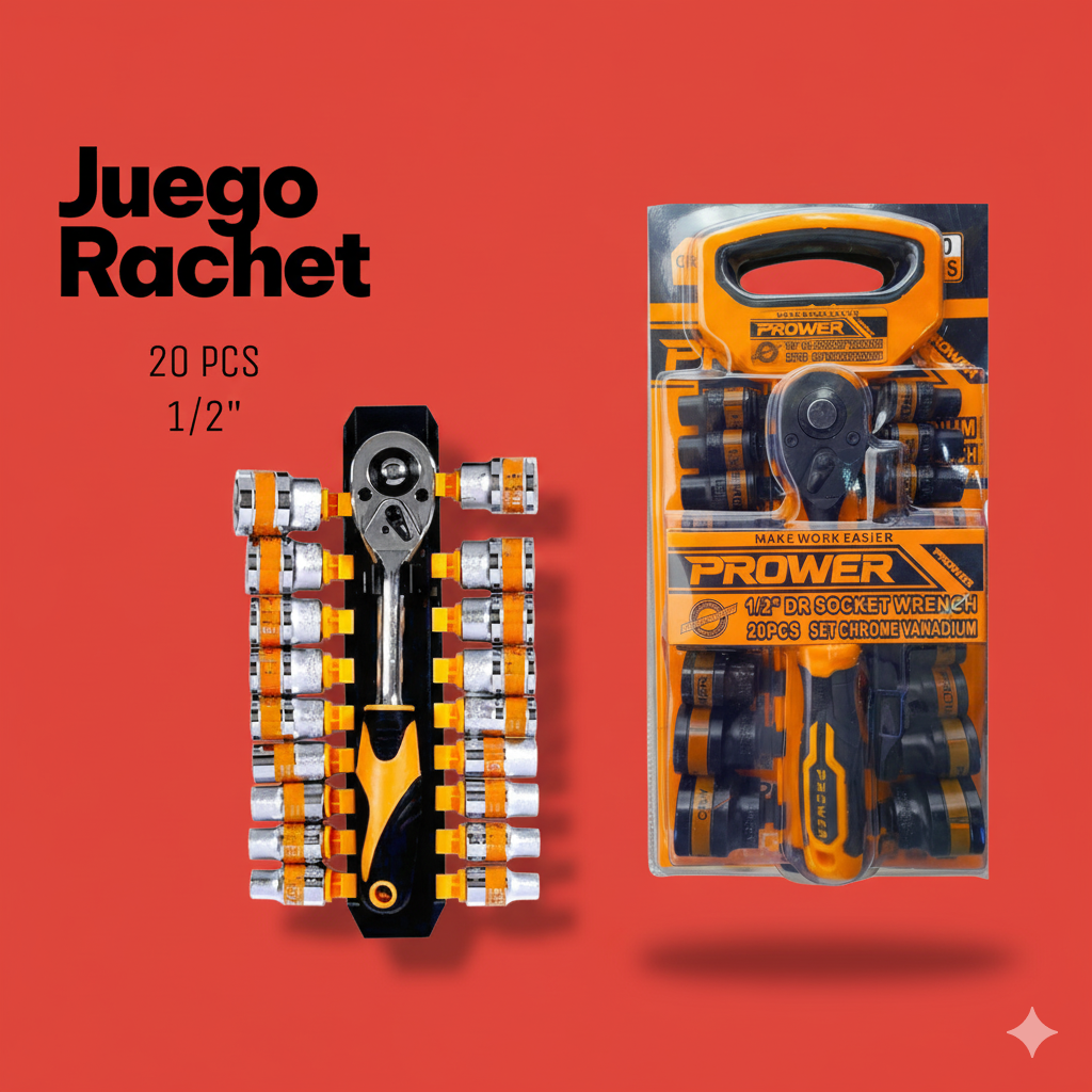🔧 Juego de Rachet y Dados PROWER (20 Pzs) -